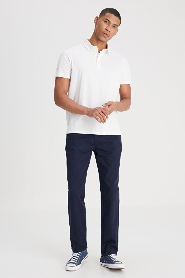 Regular Fit Normal Kesim Normal Bel Dar Paça %100 Pamuk Lacivert