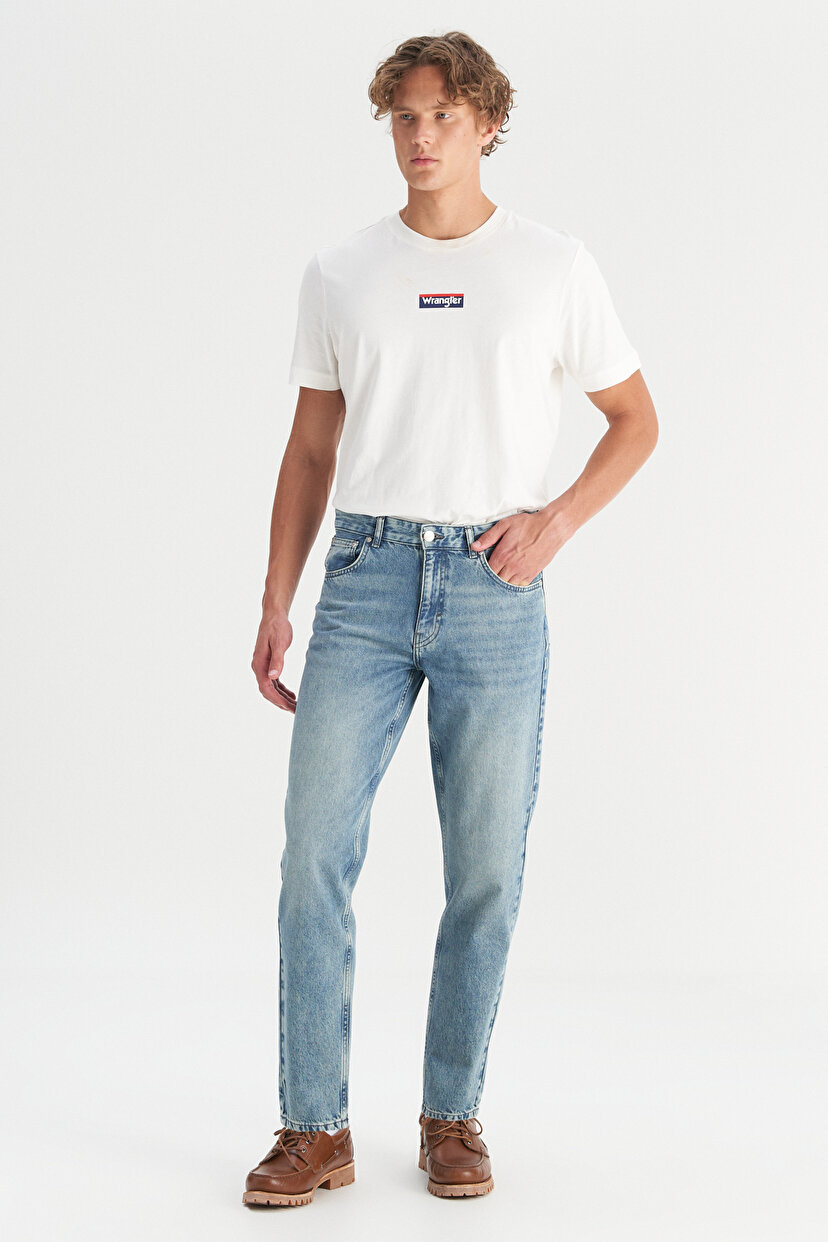 100 Pamuk Frank Relaxed Fit Geniş Kesim İndigo Jean Denim Pantolon